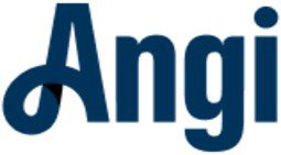 A blue and white logo of the word angel.