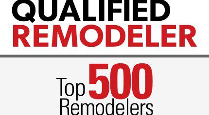 A red and white logo that says qualified remodelers top 5 0 0 remodellers.