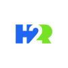 A blue and green logo for h 2 r