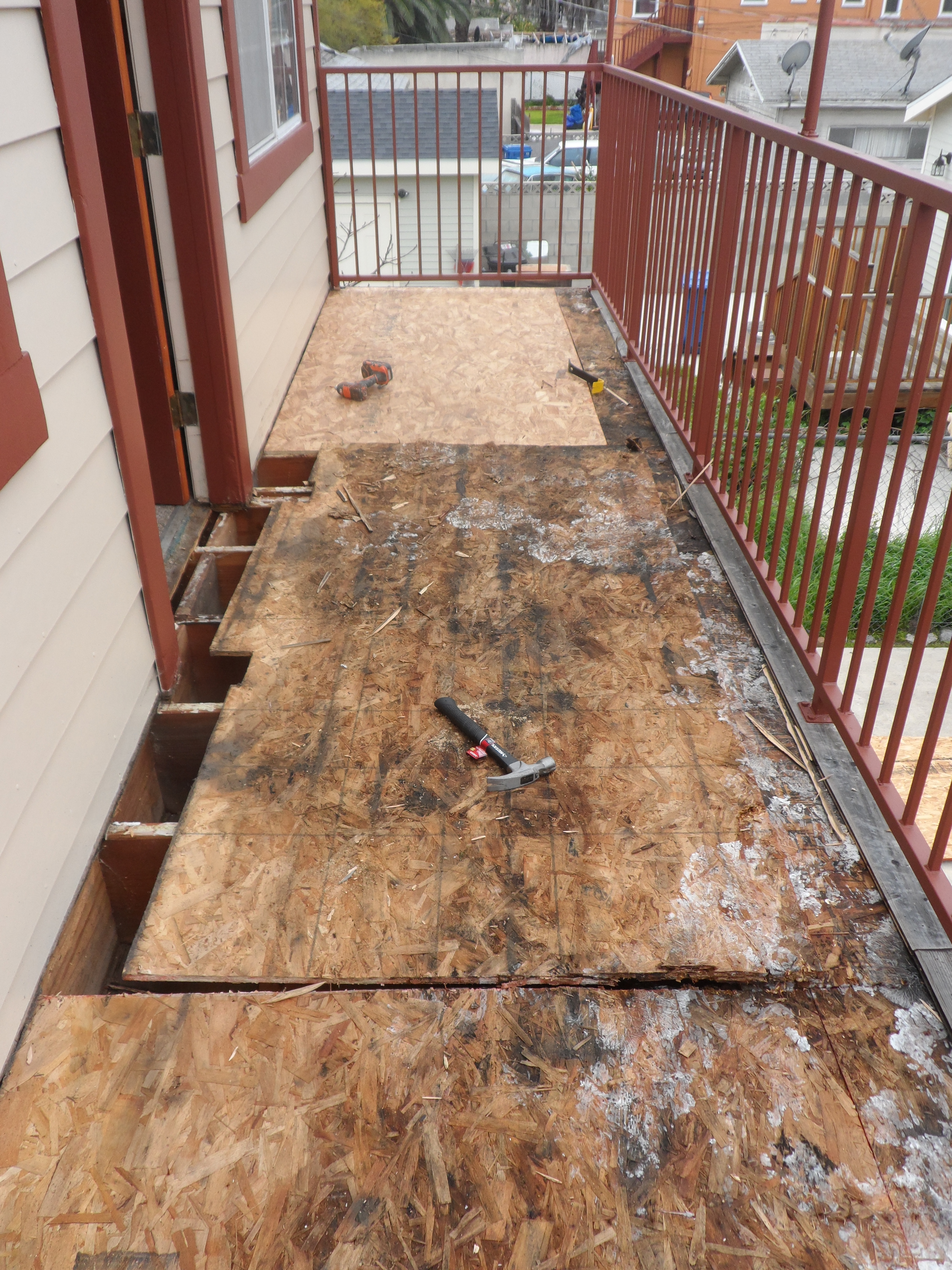 A wooden deck that has been removed from the ground.